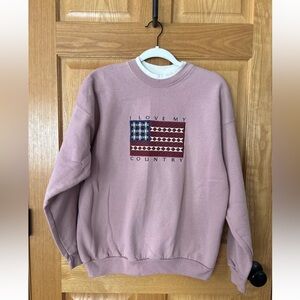 Vintage 90s Patriotic Crew Neck Sweatshirt America I Love My Country Flag Quilt